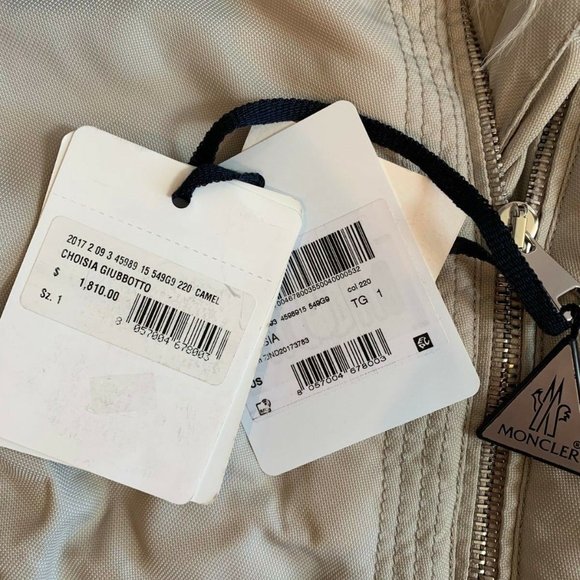Moncler Choisia Goat Fur Collar Down Asymmetric Jacket NWT 1 SMALL Stone $1810 - Picture 10 of 10